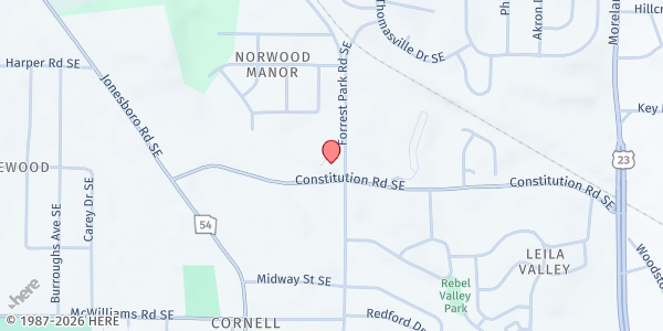 Map showing Bible Way Ministries International, Inc. at 894 Constitution Road Southeast, Leila Valley, GA