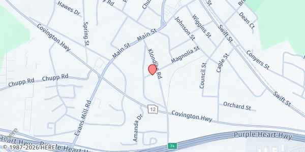 Map showing First St. Paul AME Church at 2687 Klondike Rd., Lithonia, GA