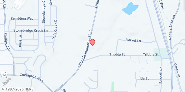 Map showing God's Faith Pavilion at 2230 Lithonia Industrial Blvd., Lithonia, GA