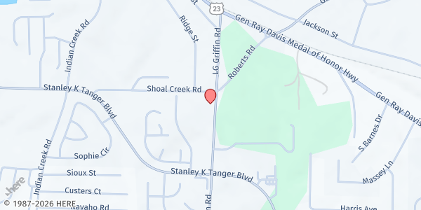 Map showing Shoal Creek Baptist Church at 99 M.L.K. Jr. Blvd., Locust Grove, GA