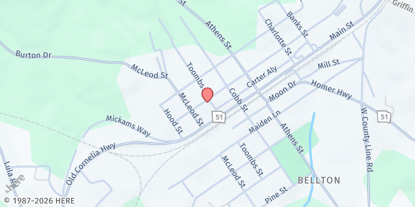 Map showing Lula UMC – Shared Blessings at 5915 Toombs St., Lula, GA