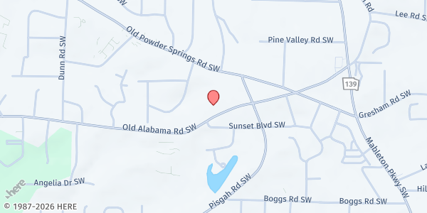 Map showing First Christian Church of Mableton at 878 Old Alabama Rd. SW, Mableton, GA