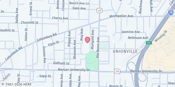 Map showing Center Hill Baptist Church at 1555 Cedar Avenue, Macon, GA