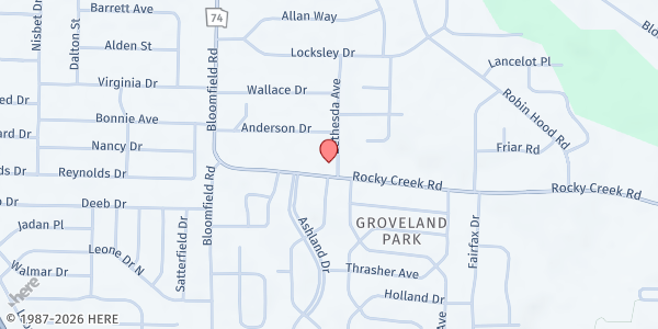 Map showing Community Church of God at 5555 Bethesda Avenue, Macon, GA