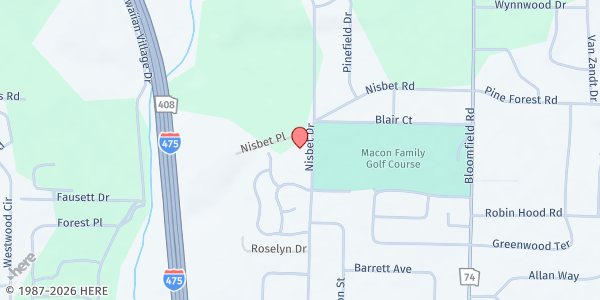 Map showing Evergreen Baptist Church at 5221 Nisbet Drive, Macon, GA