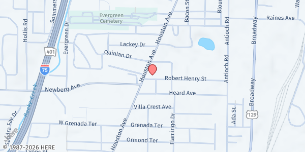 Map showing Greater New Corinth Baptist Church at 687 Robert Henry St., Macon, GA