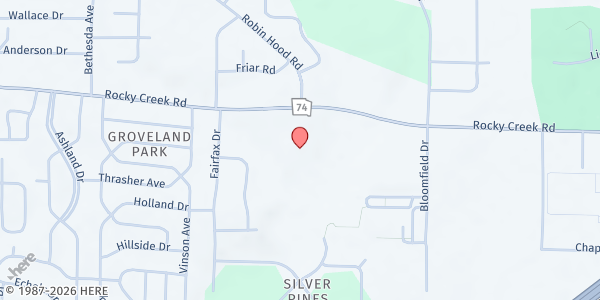 Map showing Harvest Cathedral DBA Fall Line Church at 2254 Rocky Creek Road, Macon, GA