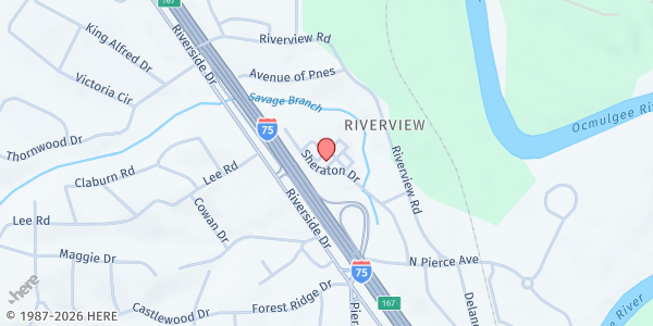 Map showing Jesus Church of Macon at 2723 Sheraton Drive, Macon, GA