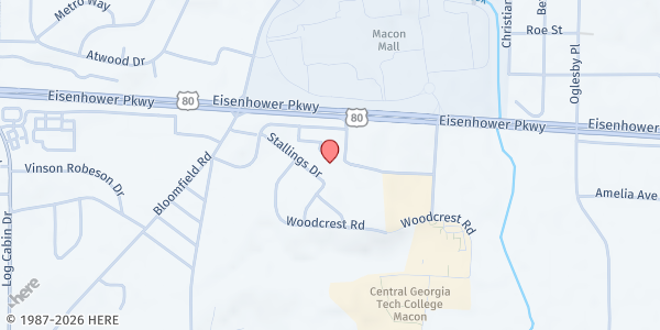 Map showing Jesus Church of Macon at 2723 Sheraton Dr., Macon, GA