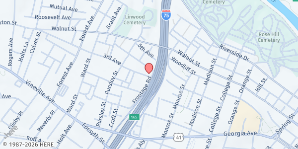 Map showing Living Sacrifice Fellowship Ministries at 1637 3rd Avenue, Macon, GA