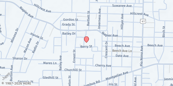 Map showing Lizzie Chapel Baptist Church at 1180 Bartlett Street, Macon, GA