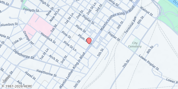 Map showing Loaves & Fishes Ministry of Macon at 651 Martin Luther King Junior Boulevard, Macon, GA
