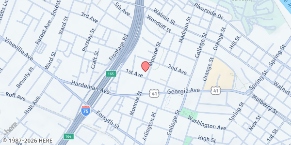 Map showing Melanated Community Stimulation Project - Main Location at 401 Monroe Street, Macon, GA