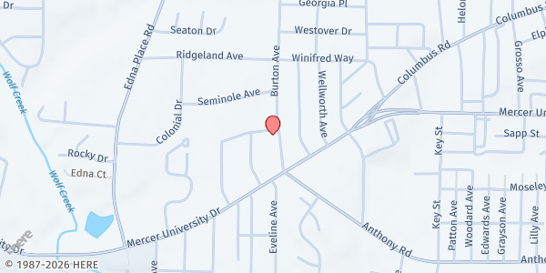 Map showing New Zion Missionary Baptist Church at 1611 Burton Avenue, Macon, GA