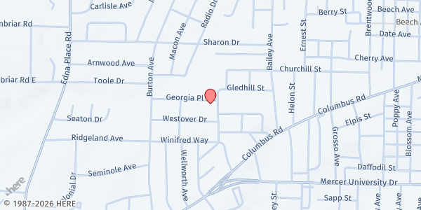 Map showing Ross Temple Missionary Baptist Church at 1401 Berkner Ave., Macon, GA