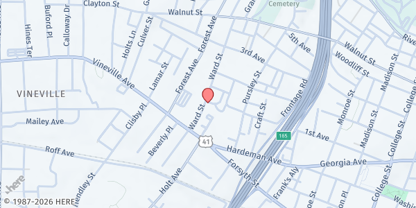 Map showing St. Peter Claver Catholic Church at 131 Ward Street, Macon, GA