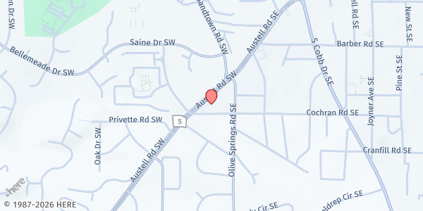 Map showing Community Food Center at 1605 Austell Rd. SE, Marietta, GA