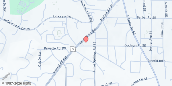 Map showing Community Food Center - Marietta at 1605 Austell Rd. SE, Marietta, GA