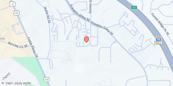 Map showing Dwell @ 750 Apartments YMCA Food Distribution at 750 Franklin Gateway SE, Marietta, GA