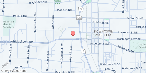 Map showing First United Methodist Church of Marietta - Building A at 56 Whitlock Ave NW, Marietta, GA