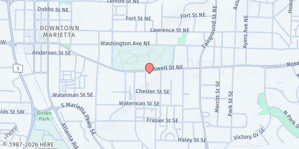 Map showing Greater Community Church of God in Christ at 406 Roswell Street Northeast, Marietta, GA