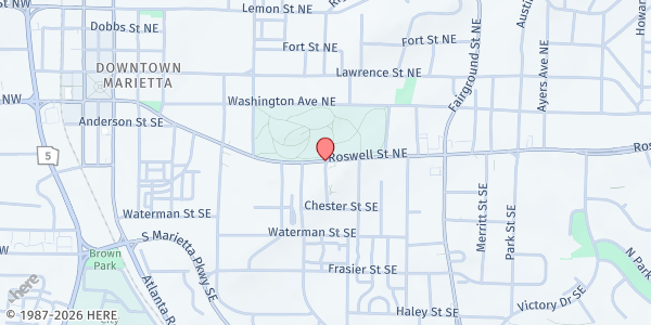 Map showing Greater Community Church of God in Christ at 406 Roswell St NE, Marietta, GA