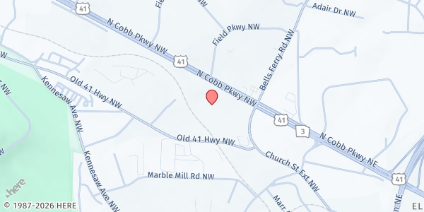Map showing MUST Ministries Mobile Pantry - VA Clinic at 1263 Cobb Pkwy. N., Marietta, GA
