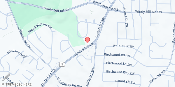 Map showing New Commandment Ministries at 2554 Austell Road Southwest, Marietta, GA