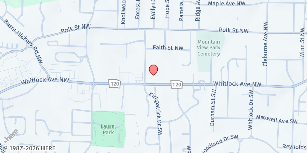 Map showing Pleasant Grove Missionary Bapt. Church at 566 Whitlock Ave SW, Marietta, GA