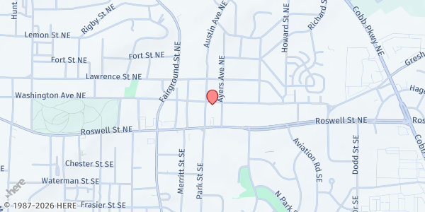 Map showing Providence Community Baptist Church at 38 Austin Avenue Northeast, Marietta, GA