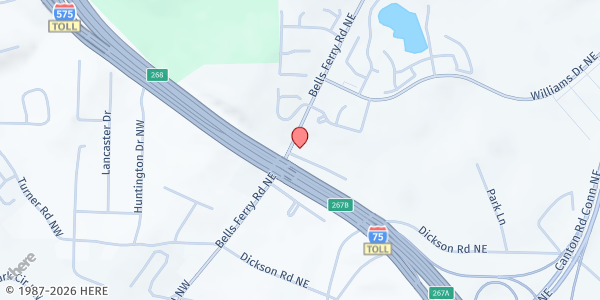 Map showing Shady Grove Baptist Church at 1654 Bells Ferry Rd., Marietta, GA