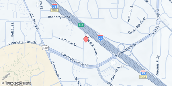 Map showing The Center for Family Resources at 400 Franklin Gateway SE, Marietta, GA