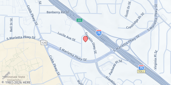 Map showing The Center for Family Resources at 400 Franklin Gateway Southeast, Marietta, GA