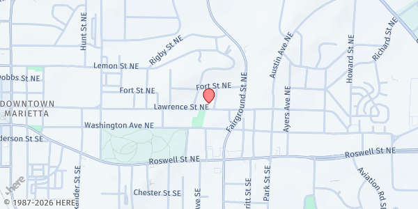 Map showing The Marcus Mission Center at 527 Lawrence Street Northeast, Marietta, GA