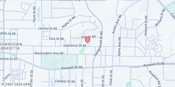 Map showing Turner Hill Community Development - Kenneth and Cassandra Marcus Mission Center at 527 Lawrence St NE, Marietta, GA