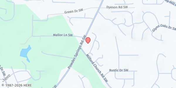 Map showing Worship With Wonders Church at 1887 Powder Springs Rd. SW, Marietta, GA