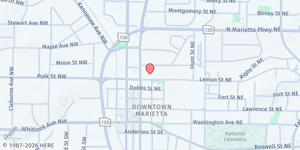 Map showing Zion Baptist Church at 165 Lemon St. NE, Marietta, GA