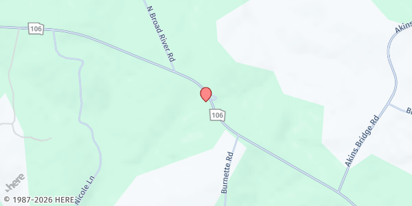 Map showing Allen's United Methodist Church at 15577 GA Hwy 106, Martin, GA