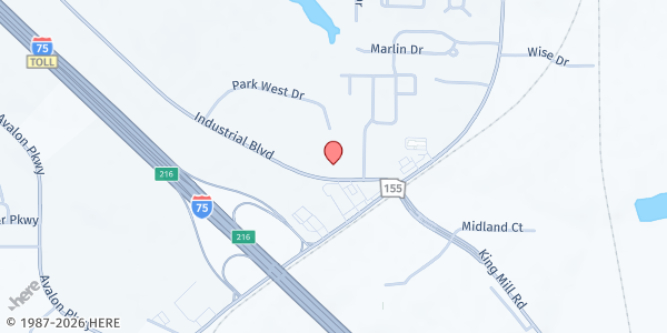 Map showing Reaping The Harvest Outreach Ministries International at 124-172 Industrial Blvd., McDonough, GA