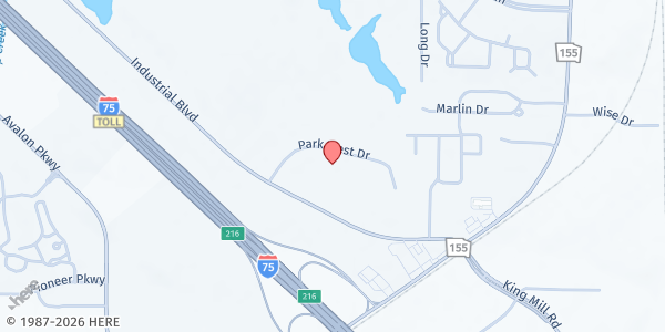 Map showing Southern Crescent Resource Ministries at 112 Park West Dr, McDonough, GA