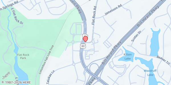 Map showing Feeding the Valley Food Bank - Main Location at 6777 Flat Rock Road, Midland, GA