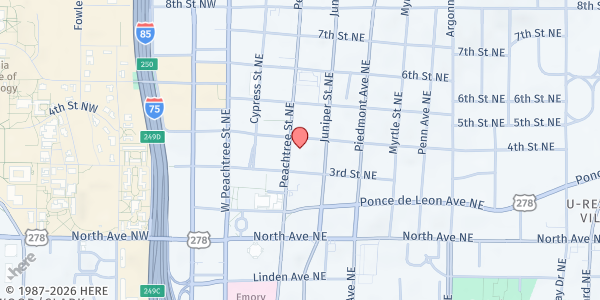 Map showing Lutheran Community Food Ministry - Peachtree Location at 731 Peachtree Street Northeast, Midtown Atlanta, GA