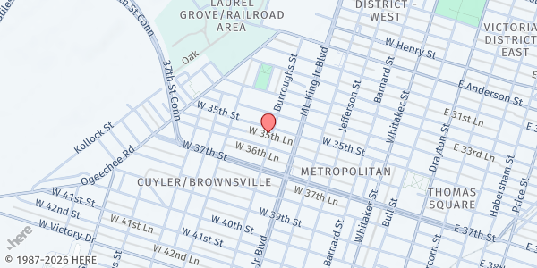 Map showing God's Temple of Praise at 1907 Burroughs Street, Midtown, GA