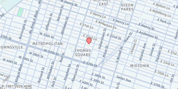 Map showing St Paul's Episcopal Church at 1802 Abercorn Street, Midtown, GA