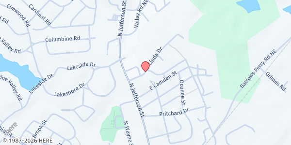 Map showing Baldwin Senior Center at 290 Linda Dr. NE, Milledgeville, GA