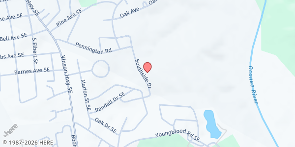 Map showing New Beginnings Outreach Ministries at 200 Southside Drive, Milledgeville, GA