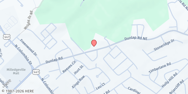 Map showing New Vision Church of God In Christ at 941 Dunlap Rd. NE, Milledgeville, GA