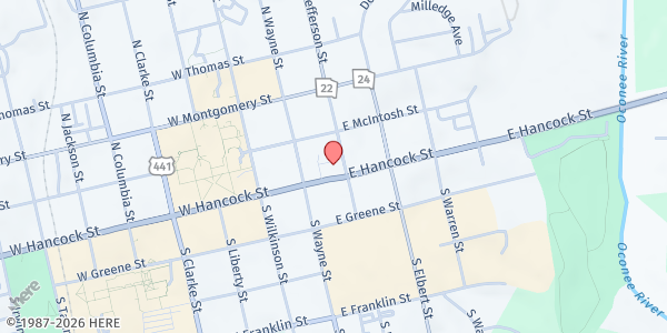 Map showing Sacred Heart Catholic Church Helping Hands at 110 N. Jefferson St. NE, Milledgeville, GA