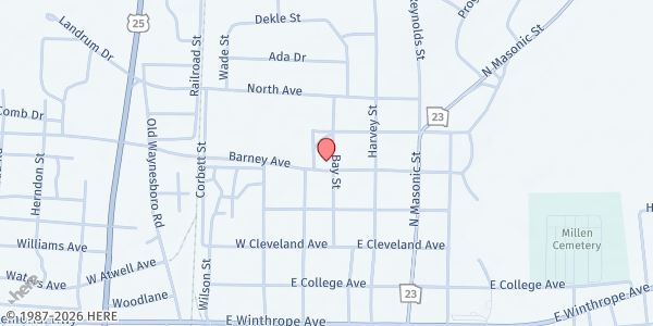 Map showing Jenkins County Family Enrichment Center at 725 E. Winthrope Ave., Millen, GA