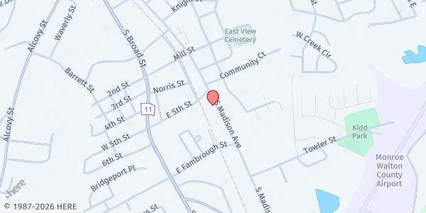 Map showing Straight Street Family Center at 1006 South Madison Ave, Monroe, GA